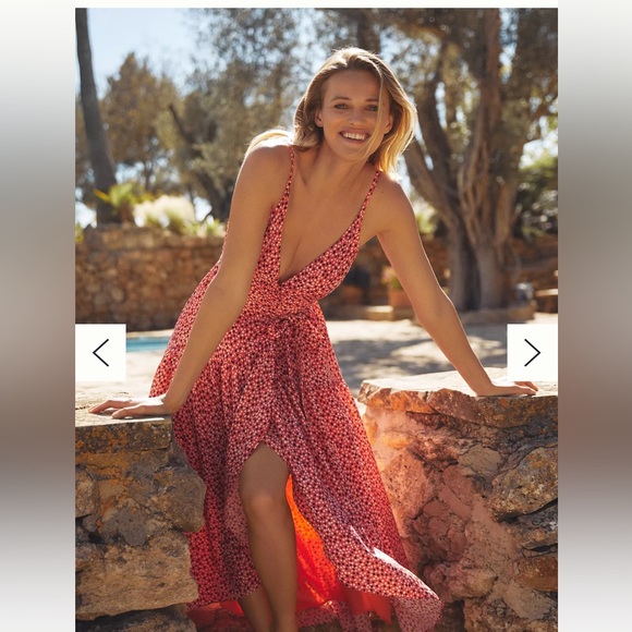 ANTHROPOLOGIE HUTCH Flutter Wrap Midi Dress LARGE - Picture 3 of 13